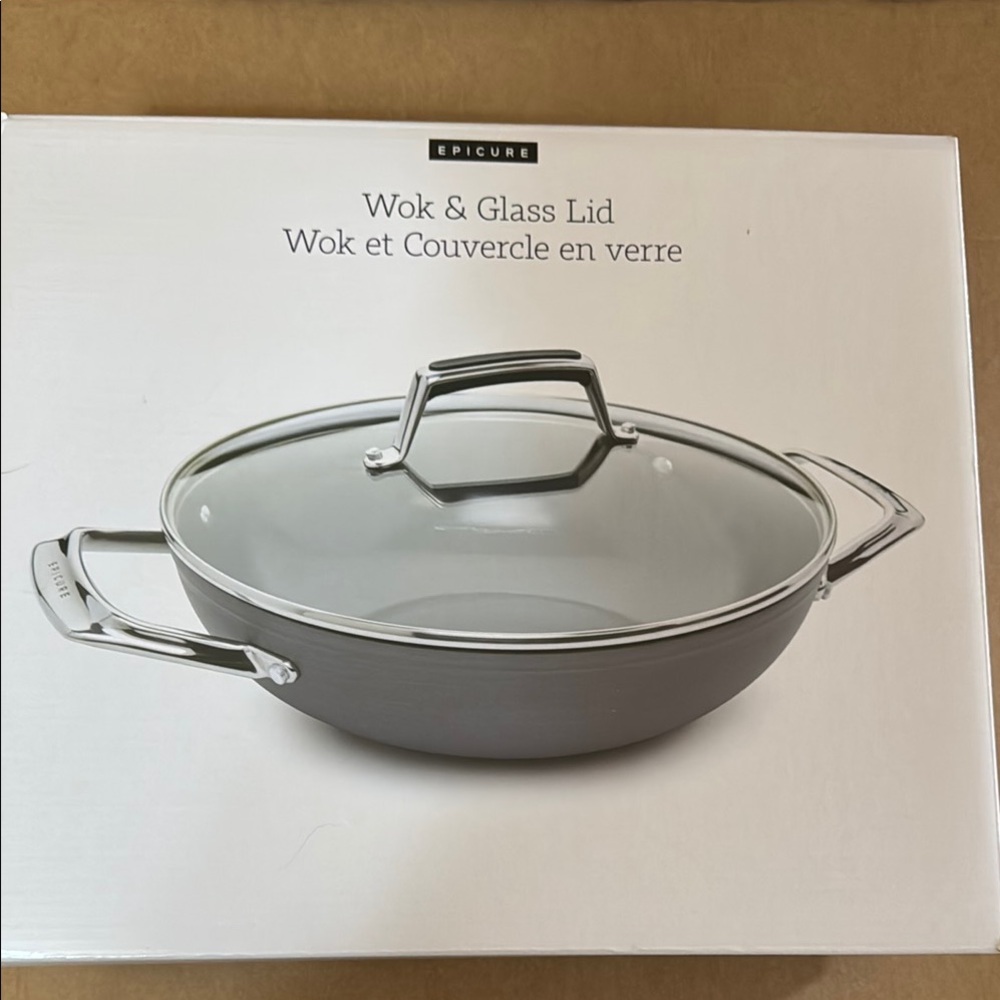 BNIB epicure Wok with Double Handled Glass Lid